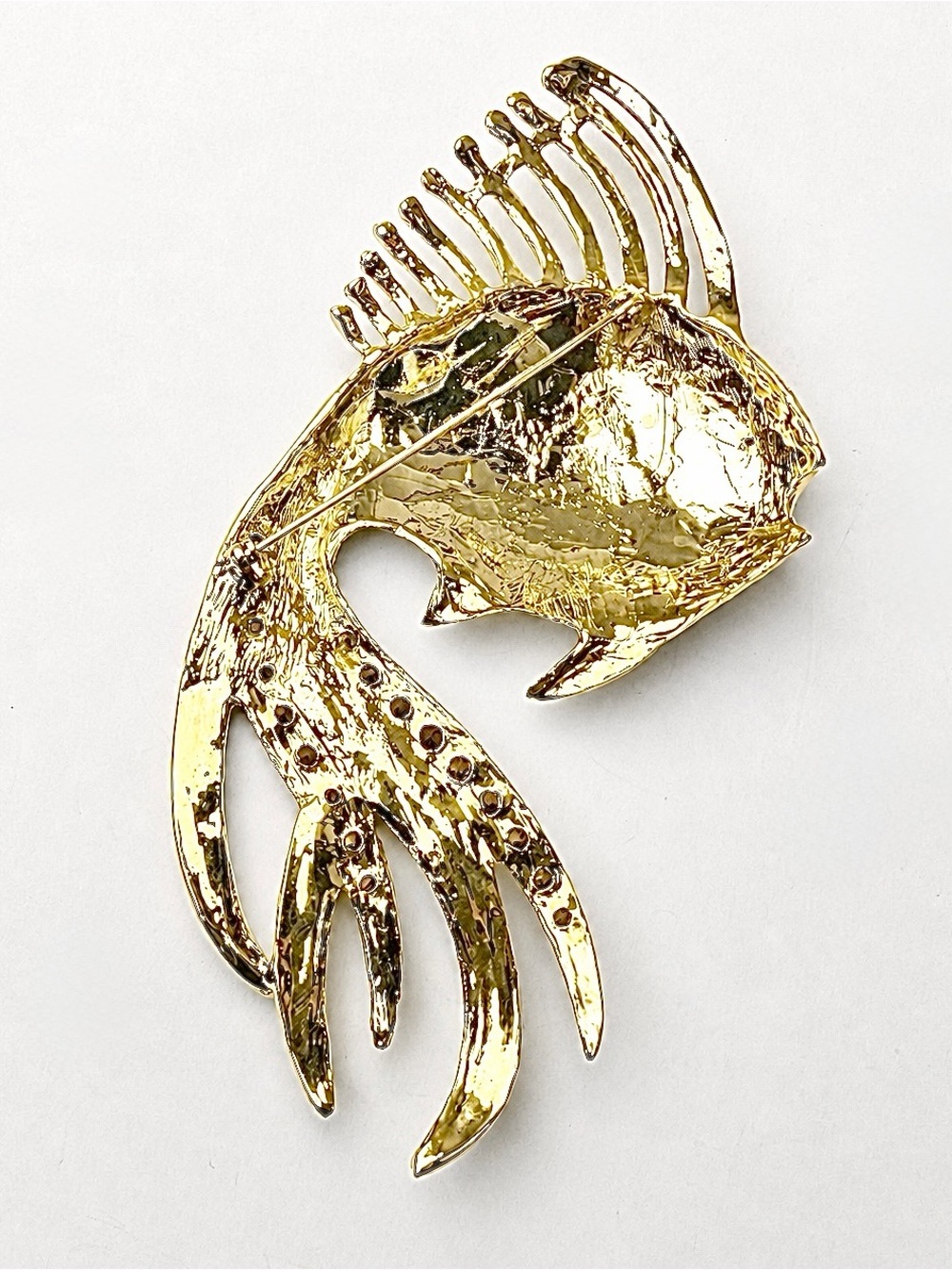 Large Colorful Tropical Fish Brooch Rhinestone Enamel Gold Tone Vintage Pin - Picture 8 of 10